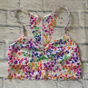 PINK Victoria’s Secret Neon Multicolor Lace Racerback Bralette Size Small EUC